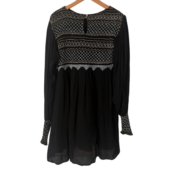 FREE PEOPLE Black Late Night Picnic
Embroidered Smock Mini Dress, Small - Picture 4 of 11